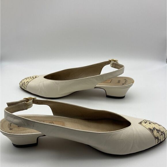 Amalfi Shoes - Amalfi Snakeskin Print Beige Leather Sandals Size 9,5B Made in Italy